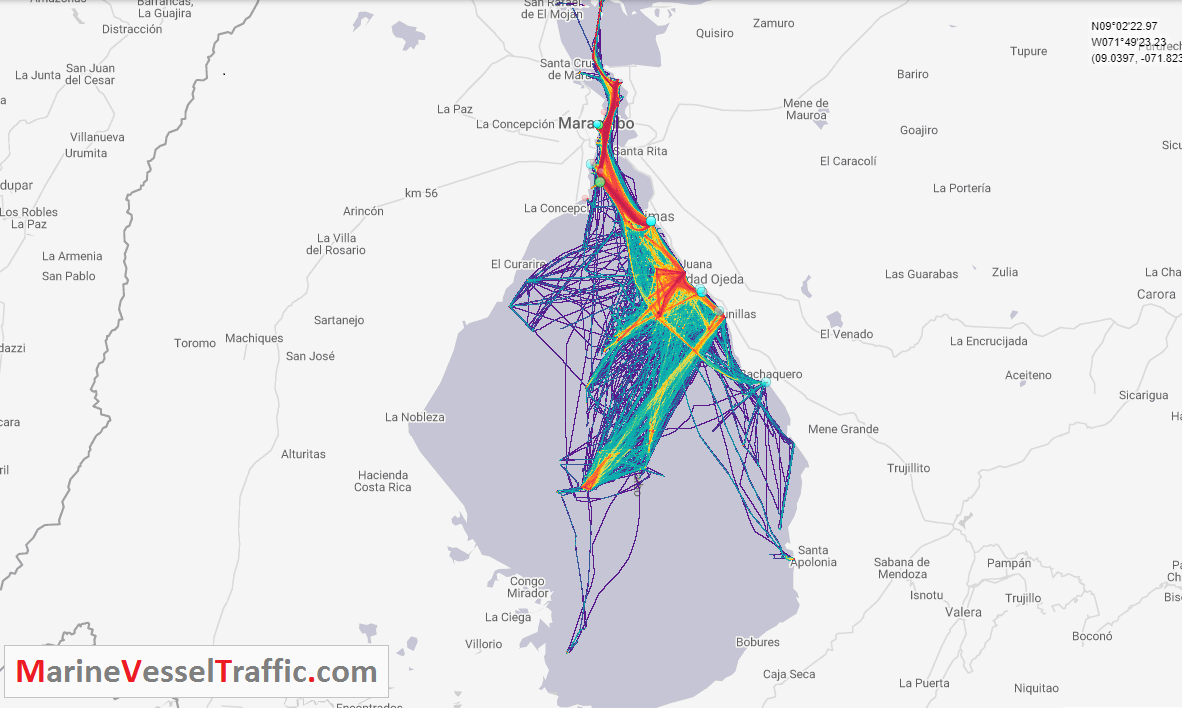 Live Marine Traffic, Density Map and Current Position of ships in LAGO DE MARACAIBO LAGOON